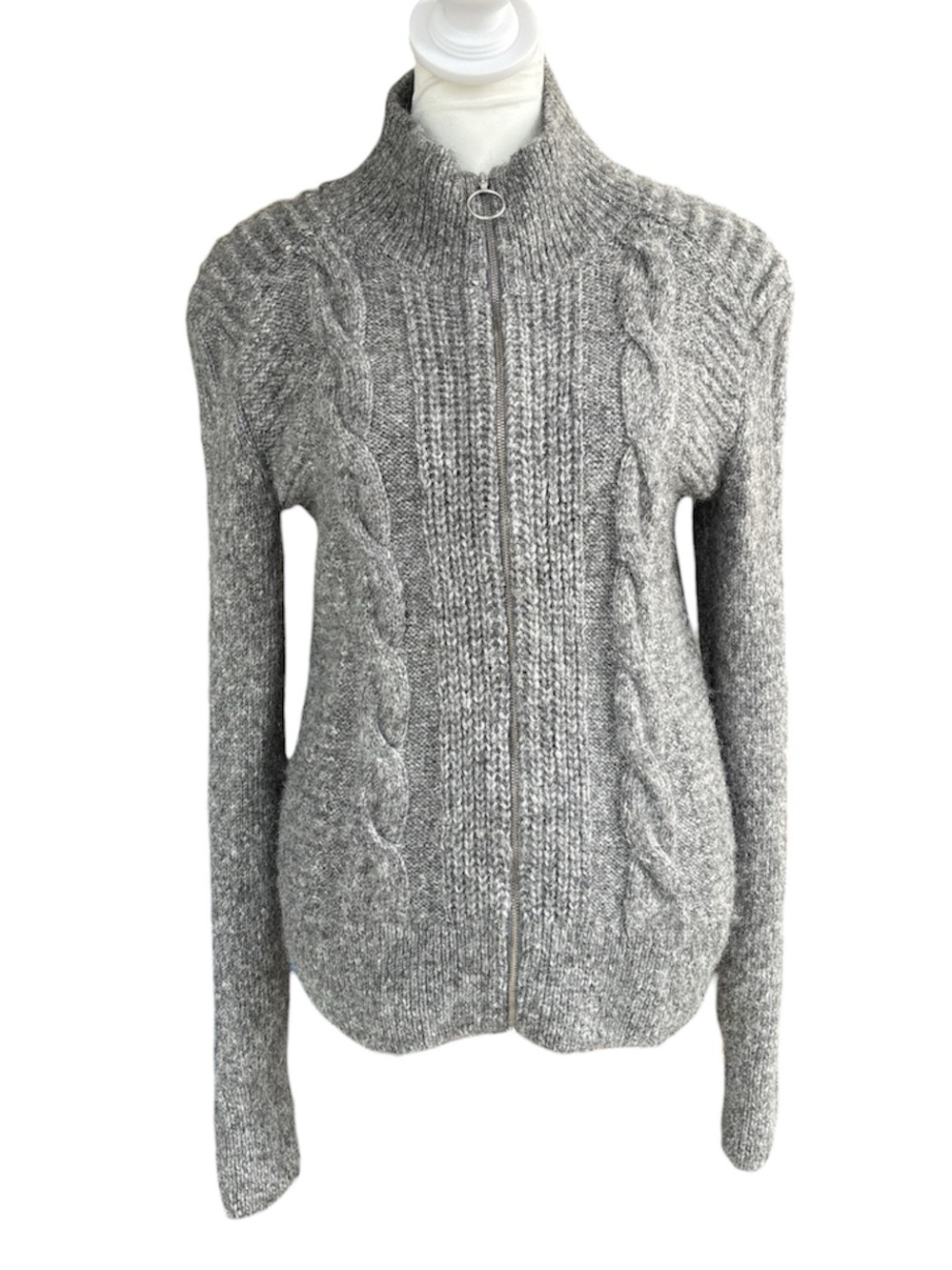 & Other Stories Wool-Blend Cable Knit Zip-Up Cardigan Heather Grey S